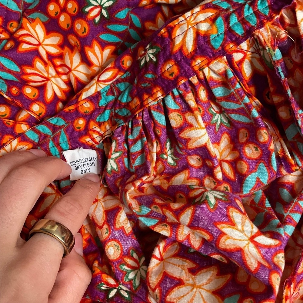 Floral Tropical Halter Midi Dress Open Back Button Front Orange Purple Summer - Picture 6 of 8